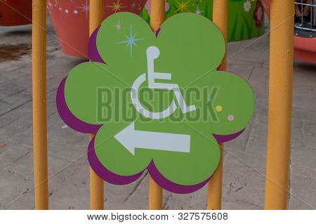 Orlando, Florida. September 21, 2019. Disability Sign At Seaworld 24