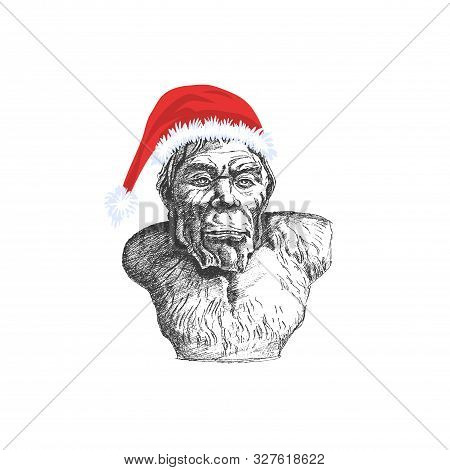 Snowman Or Yeti In Santa Claus Hat. The Evil Father Christmas - Vector