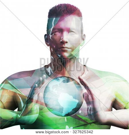 Business Man Holding Globe Future Technology Theme Concept 3d Render