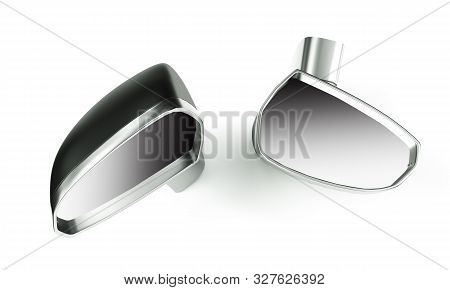 Car Exterior Mirror. Gray Car Exterior Mirror Isolated On White Background. 3d Render