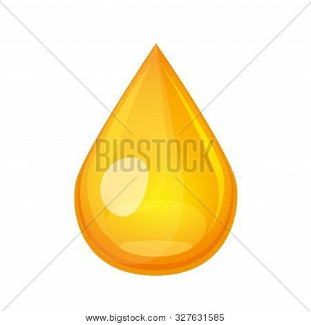 Yellow Oil Drop Concept. Liquid Gold Droplet Flying Down. Honey Drib Vector Illustration Isolated On