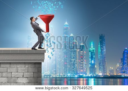 Data monetization concept with funnel and businessman