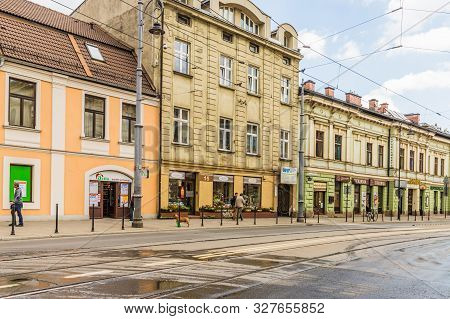 Krapodgrze Krakow Poland. May 7 2019. A Street Scene In Podgrze In Krakow