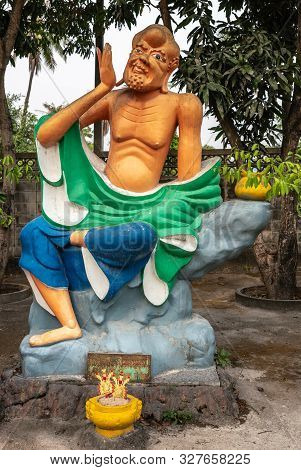 Bang Saen, Thailand - March 16, 2019: Wang Saensuk Buddhist Monastery. Colorful Statue Of Pra Chew L