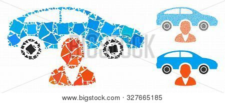Car Owner Mosaic Of Humpy Elements In Variable Sizes And Color Tints, Based On Car Owner Icon. Vecto