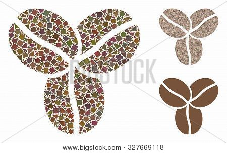 Coffee Beans Mosaic Of Rugged Pieces In Variable Sizes And Shades, Based On Coffee Beans Icon. Vecto