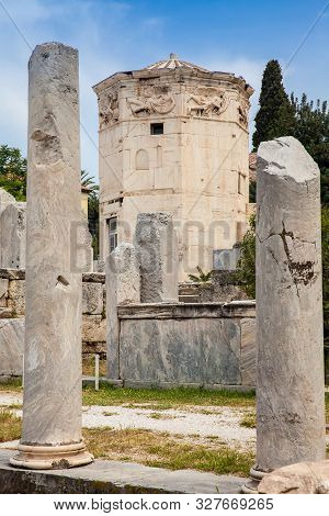 Tower Of The Winds Or The Horologion Of Andronikos Kyrrhestes An Octagonal Pentelic Marble Clocktowe