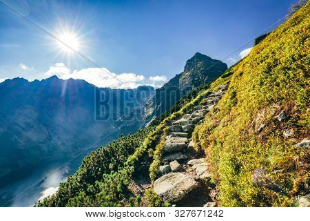Hiking trail in Tatra mountains in Poland. Towards Koscielec peak