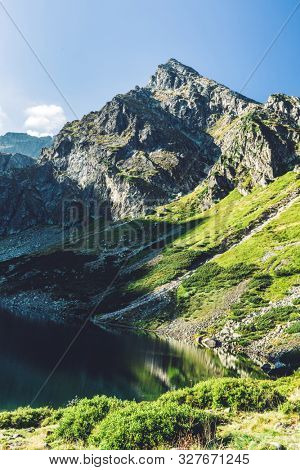 Koscielec peak in Tatra mountains, Poland. Czarny Staw Gasienicowy lake