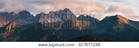 Mountain peaks at sunset. Tatra Mountains in Poland. View on Kasprowy Wierch