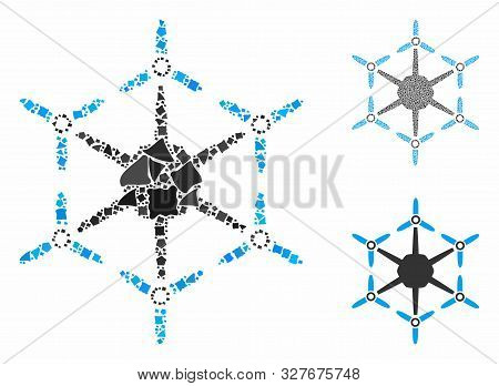 Hexacopter Composition Of Uneven Elements In Various Sizes And Color Tinges, Based On Hexacopter Ico