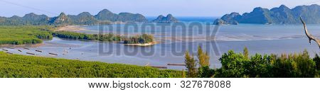 Tropical seascape panoramic view in Thailand near Chumpon city.