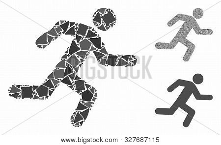 Running Man Composition Of Irregular Pieces In Different Sizes And Color Tinges, Based On Running Ma