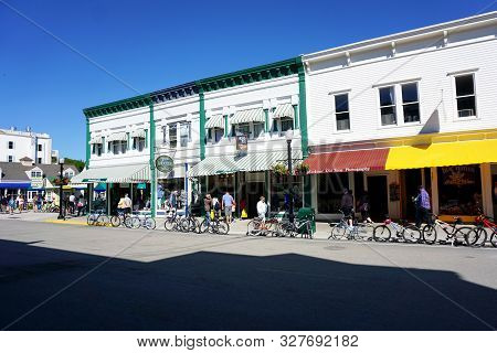 Mackinac Island, Michigan / United States - June 11, 2018: One May Purchase Souvenirs, T-shirts, And