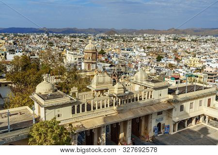 Udaipur, India - February 17, 2019: View Of City From City Palace In Udaipur. Rajasthan
