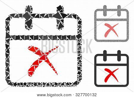 Cancel Day Mosaic Of Abrupt Parts In Various Sizes And Color Tones, Based On Cancel Day Icon. Vector