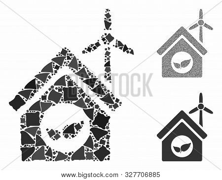 Eco House Building Mosaic Of Irregular Pieces In Various Sizes And Color Tones, Based On Eco House B