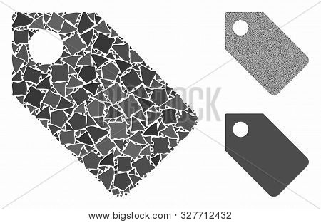 Tag Mosaic Of Joggly Pieces In Different Sizes And Color Tinges, Based On Tag Icon. Vector Joggly It
