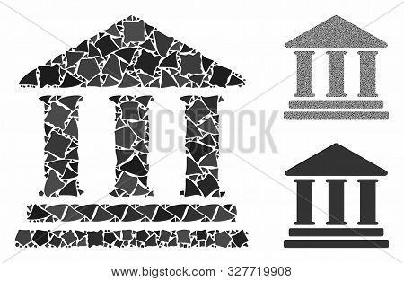 Library Building Mosaic Of Raggy Elements In Various Sizes And Color Tones, Based On Library Buildin