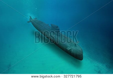 Naval Submarine Submerge Underwater During A Mission