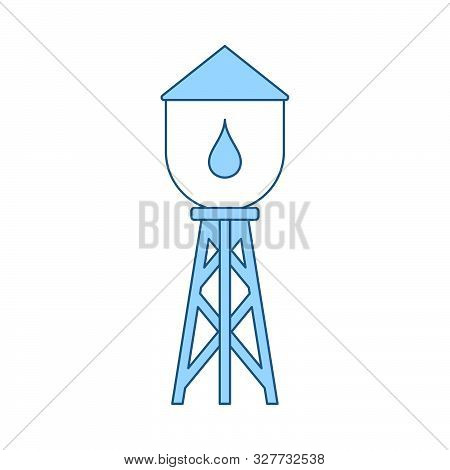 Water Tower Icon. Thin Line With Blue Fill Design. Vector Illustration.