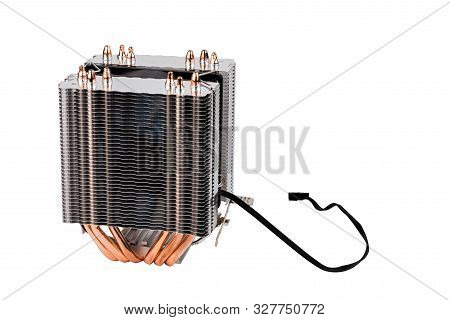 Chinese Noname Tower-type Cpu Cooler With Six Copper Heatpipes Isolated On White Background