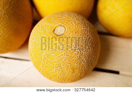 Melon Melon At A Market Place. Fresh Organic Fruit. Vegetarian Or Healthy Eating Concept.