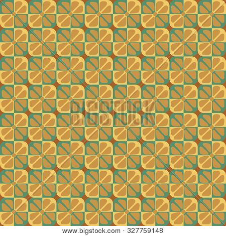 Seamless Pattern, Hand Drawn Flower In Square . Color Of Boiled Condensed Milk, Butterscotch