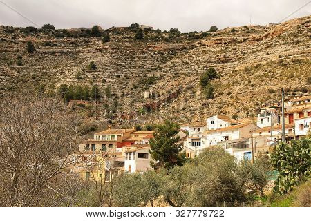 Views Of The Town Of Tolosa Between Mountains. Community Of Castilla La Mancha, Albacete, Spain.
