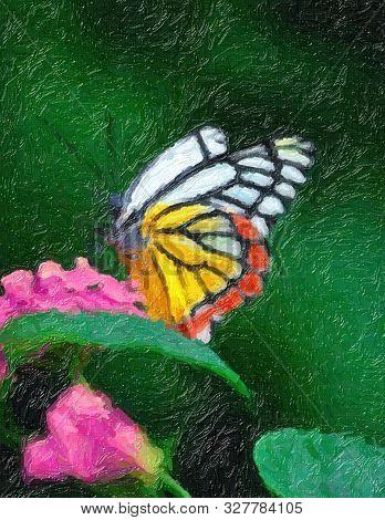 Painting Canvas Background - White And Yellow,red Butterfly Impasto Painting.modern Impressionism. I