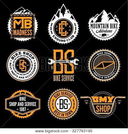 Set Of Vector Bike Shop, Bicycle Service, Mountain Biking Clubs Logo