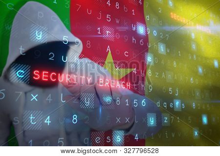Robber touhing glass against digitally generated cameroon national flag