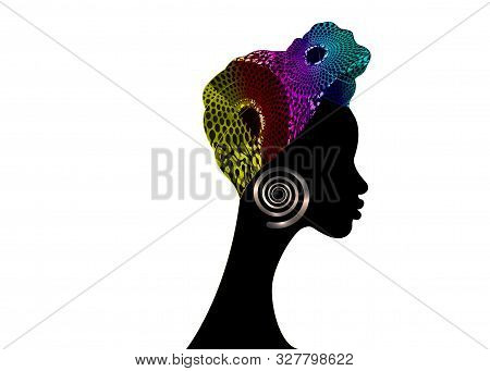 Portrait Beautiful Woman. Shenbolen Ankara Headwrap Women African Traditional Headtie Scarf Turban. 