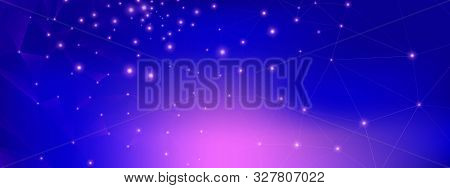 Technology Graphic. Big Data Architecture. Blue Triangles Wallpaper. Purple Futuristic Pattern. Tech