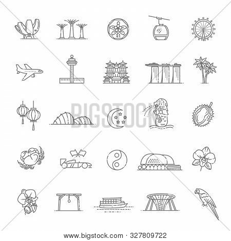 Singapore Icon Set, Thin Line Icon. Singapore Symbols
