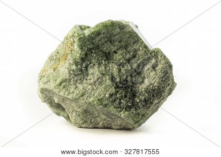 Rock Of Chromodiopside (diopside) Mineral From Brazil Isolated On A Pure White Background