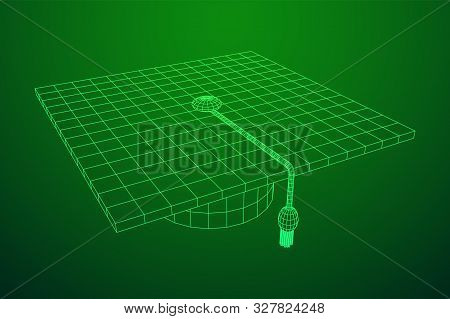 Education Graduation Academic Cap. Wireframe Low Poly Mesh Vector Illustration.