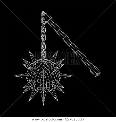 Medieval Chained Mace Ball. Wireframe Low Poly Mesh Vector Illustration.