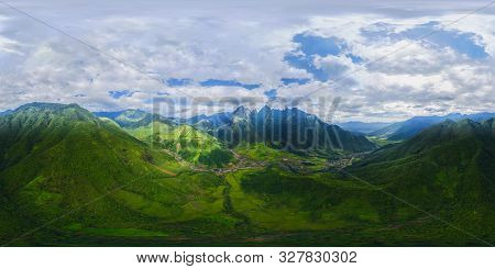 360 Panorama By 180 Degrees Angle Seamless Panorama View Of Fansipan Mountain With Paddy Rice Terrac