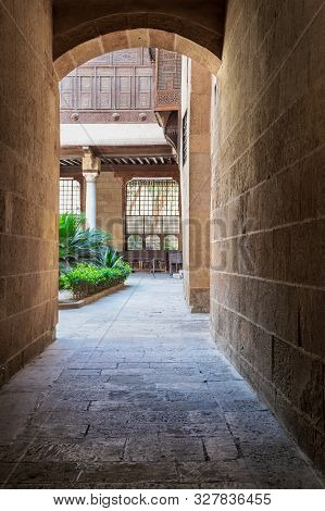 Stone Bricks Vaulted Entrance Of Ottoman Era Historic Beit El Sehemy House Located In Moez Street, G