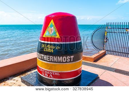 Key West, Florida, Usa - September 12, 2019: Southernmost Point In Continental Usa In Key West Flori