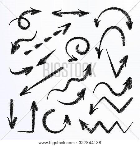 Grunge Arrow Set On White. Hand Drawn Vector Arrows.