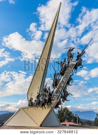 Paipa , Colombia - February 14, 2017 : Created by artist Rodrigo Arenas Betancur, the Vargas Swamp Lancers Memorial of the Colombian War of Independence