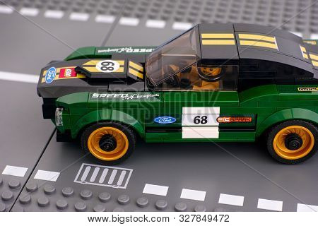 Tambov, Russian Federation - July 02, 2019 Lego 1968 Ford Mustang Fastback Car By Lego Speed Champio