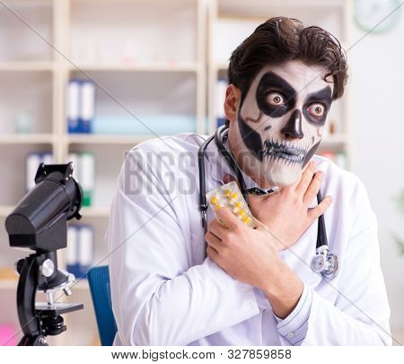 Scary monster doctor working in lab