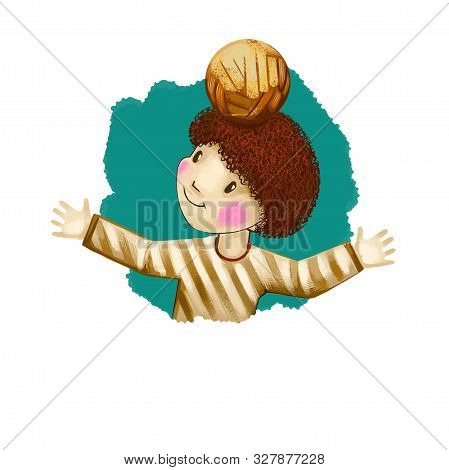 Libra Horoscope Sign With Children Digital Art Illustration Isolated On White. Afro-american Boy Pla