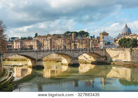 ROME, ITALY - January 17, 2019: Aelian Bridge or Pons Aelius ( Roman bridge ) in Rome, ITALY 