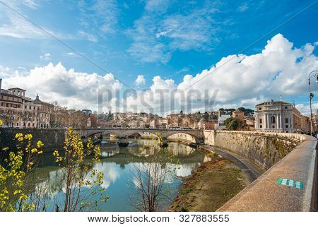 ROME, ITALY - January 17, 2019: Aelian Bridge or Pons Aelius ( Roman bridge ) in Rome, ITALY 