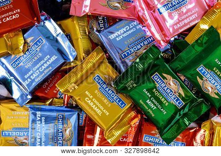 October 14 2019 Ny Usa: Ghiradelli Brand Chocolates In The Ghirardelli Collection Of Small Chocolate