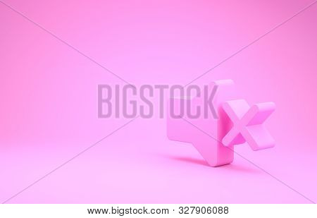 Pink Speaker Mute Icon Isolated On Pink Background. No Sound Icon. Volume Off Symbol. Minimalism Con